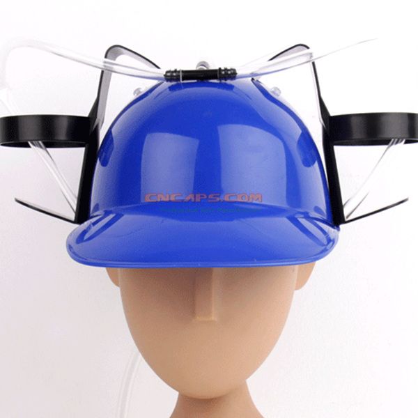 Novelty Place Blue Drinking Helmet Can Holder Drinker Hat Cap with Straw for Beer and Soda Party Fun