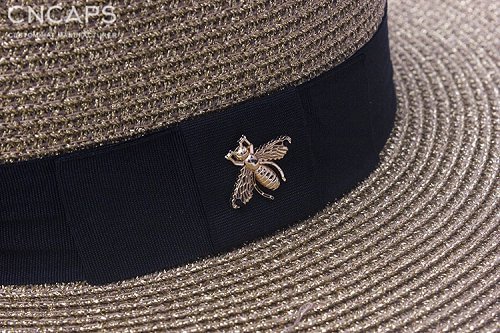 Straw hat gold metal bee