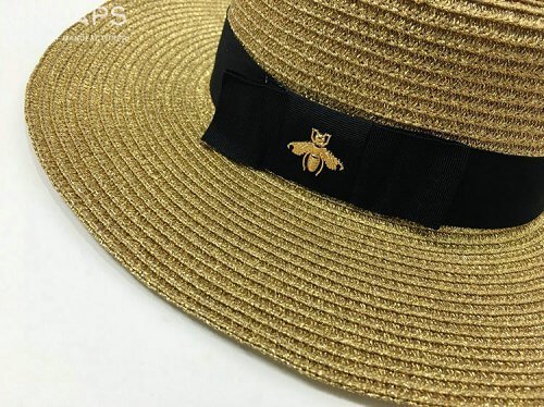 Straw hat gold metal bee