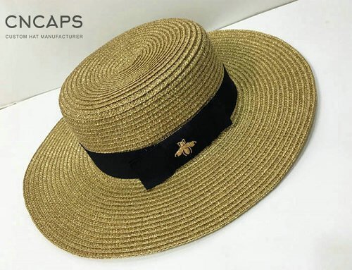 Straw hat gold metal bee