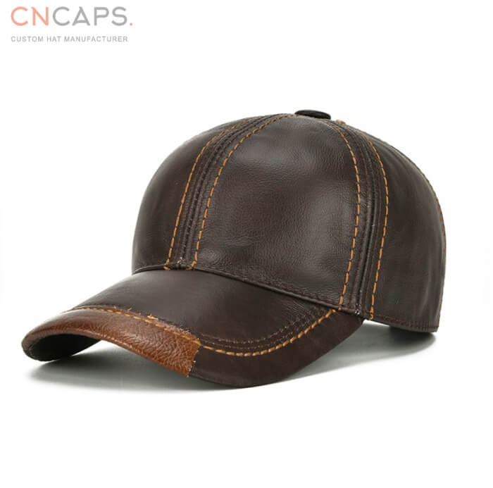 Vintage cow leather baseball cap genuine winter hat - CNCAPS