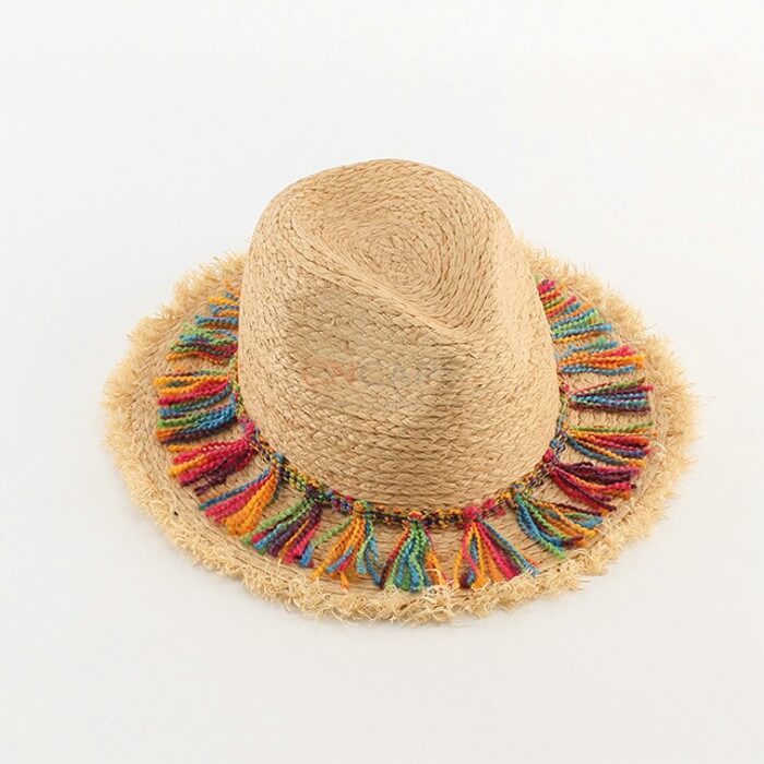 Stylish raffia straw hat with tassel vintage folk leisure design - CNCAPS