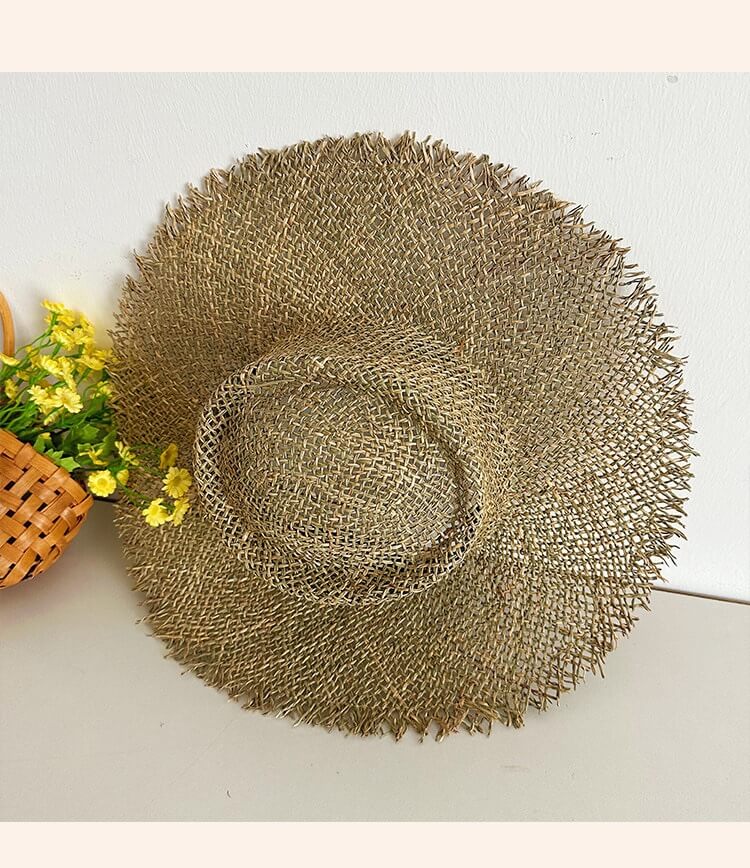 rush mat grass straw hat raw edge