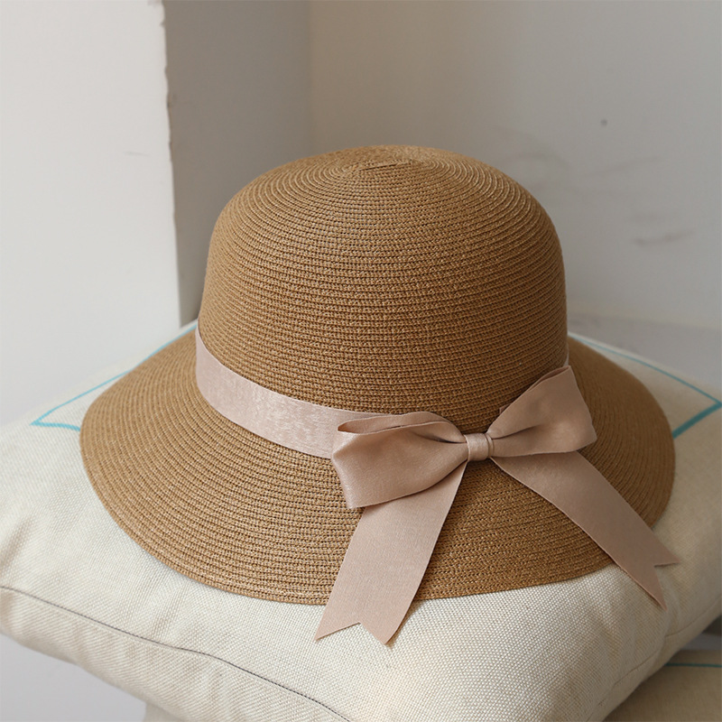 Lady beach straw hat w/ color stripe hat band - CNCAPS