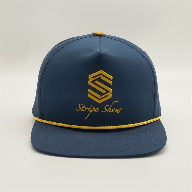 Flat Billed Hat With String On Front Adjustable Cap Solid Two Toned Rope