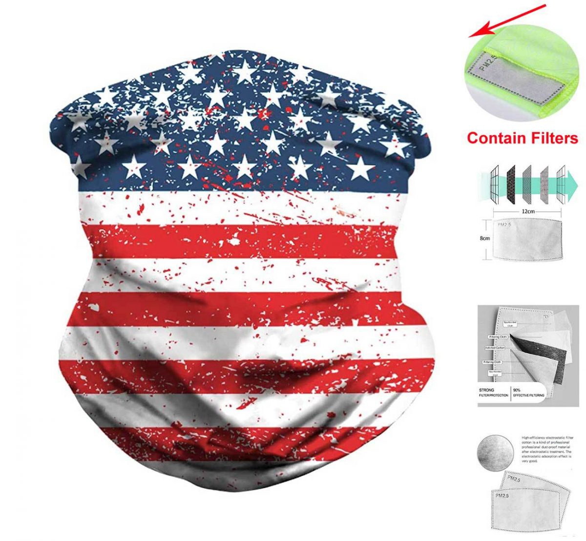 Wholesale American Flag Neck Gaiter W/ Filter Pocket Face Mask