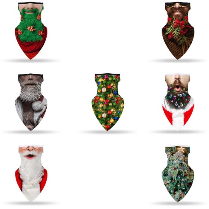 3D Printed Chiffon Bandana Scarf Creative Christmas Party Face Mask Scarf Outdoor Cycling Headband Riding Masks