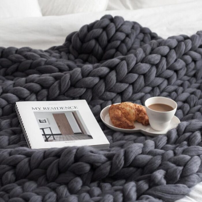 Chenille Chunky Blanket Knitted Thick Giant Yarn Sofa Wool Bulky Knitting Throw Bed Warm Winter