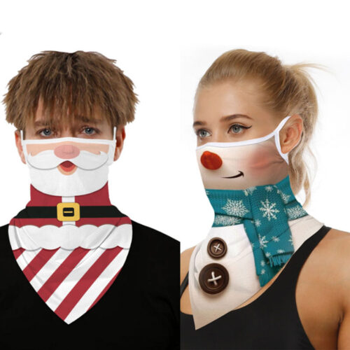 3D Printed Chiffon Bandana Scarf Creative Christmas Party Face Mask Scarf Outdoor Cycling Headband Riding Masks