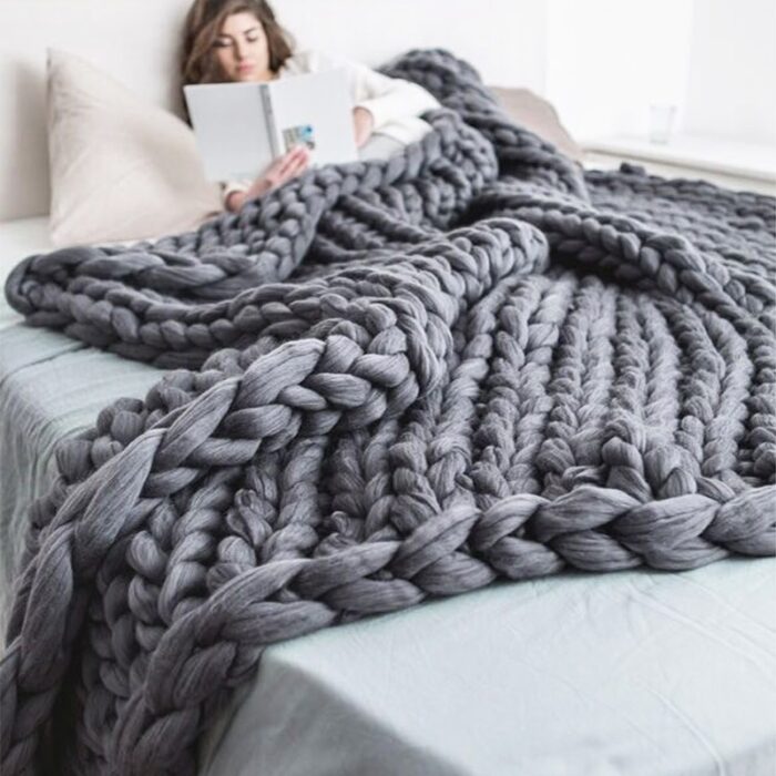 Chenille Chunky Blanket Knitted Thick Giant Yarn Sofa Wool Bulky Knitting Throw Bed Warm Winter