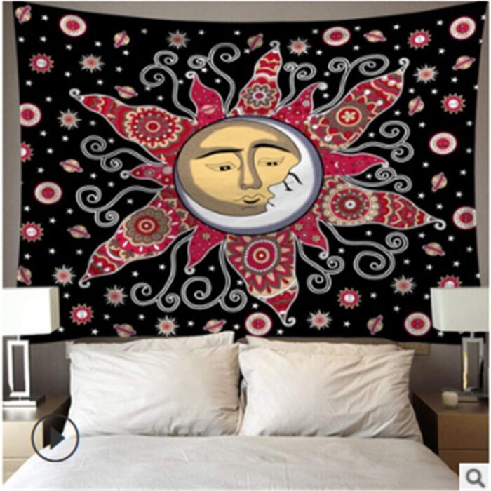 Tapestry with lights Wall Hanging Sun Psychedelic Tapestry Home Decor LED light