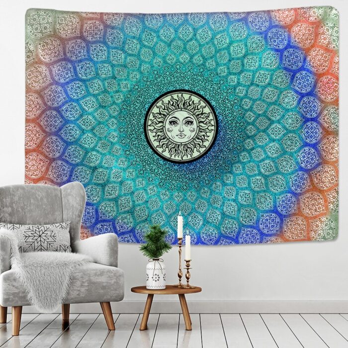 Mandala Tapestry Wall Hanging Witchcraft Hippie Beach Throw Rug Carpet Sun Moon Tapestries Bohemian Home Art Psychedelic Decor