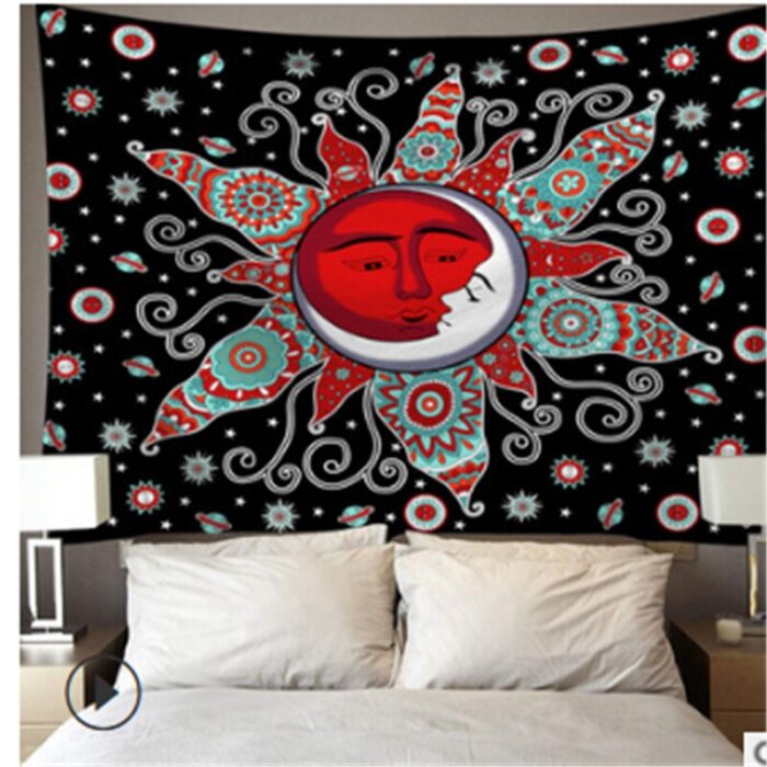 Tapestry with lights Wall Hanging Sun Psychedelic Tapestry Home Decor LED light