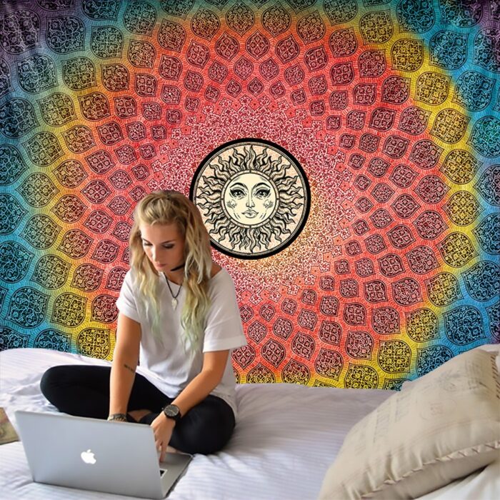 Mandala Tapestry Wall Hanging Witchcraft Hippie Beach Throw Rug Carpet Sun Moon Tapestries Bohemian Home Art Psychedelic Decor