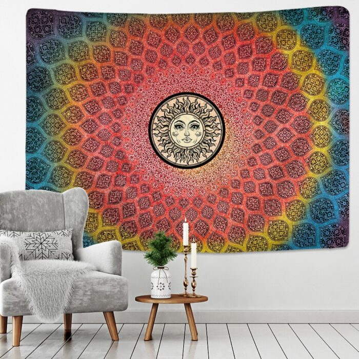 Mandala Tapestry Wall Hanging Witchcraft Hippie Beach Throw Rug Carpet Sun Moon Tapestries Bohemian Home Art Psychedelic Decor