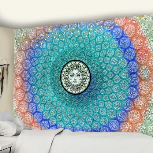 Mandala Tapestry Wall Hanging Witchcraft Hippie Beach Throw Rug Carpet Sun Moon Tapestries Bohemian Home Art Psychedelic Decor