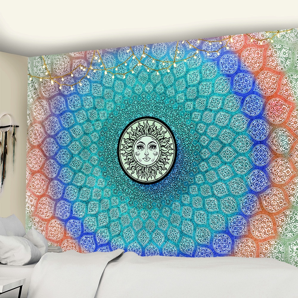 Boho Abstract Tapestry Sun&Moon Wall Hanging Bedspread Throw Blanket Home Decor