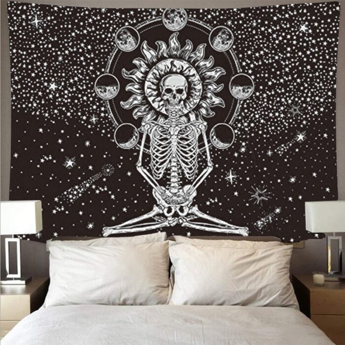 US Stock Hippie Mandala Skull Tapestry Wall Hanging Psychedlic Tapestries Decor 