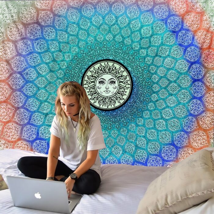 Mandala Tapestry Wall Hanging Witchcraft Hippie Beach Throw Rug Carpet Sun Moon Tapestries Bohemian Home Art Psychedelic Decor