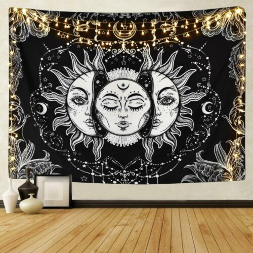 Tapestry with lights Wall Hanging Sun Psychedelic Tapestry Home Decor LED light