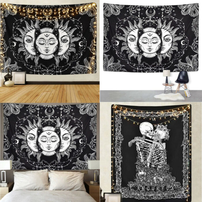 Tapestry with lights Wall Hanging Sun Psychedelic Tapestry Home Decor LED light