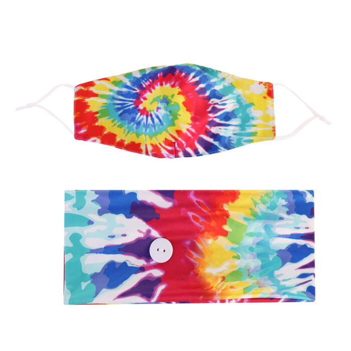 Custom Tie Dye Neck Gaiter Mask Set with Anti Fall off Side Button