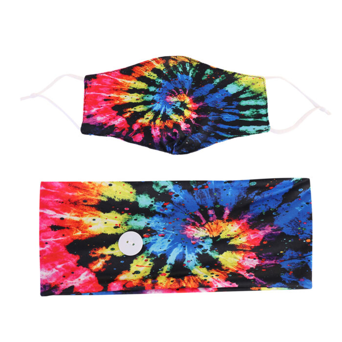 Custom Tie Dye Neck Gaiter Mask Set with Anti Fall off Side Button