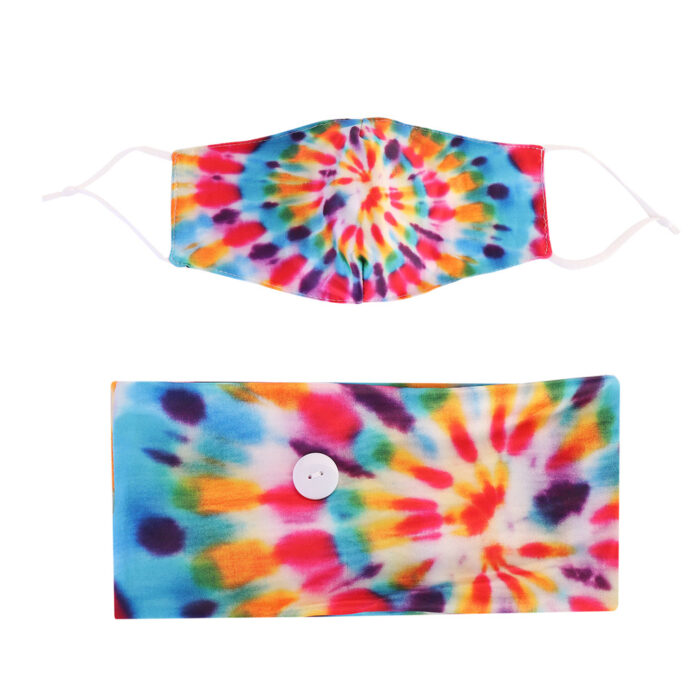 Custom Tie Dye Neck Gaiter Mask Set with Anti Fall off Side Button