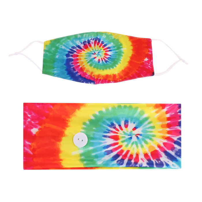 Custom Tie Dye Neck Gaiter Mask Set with Anti Fall off Side Button