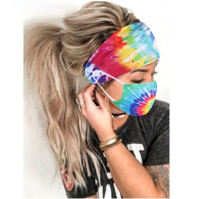 Custom Tie Dye Neck Gaiter Mask Set with Anti Fall off Side Button