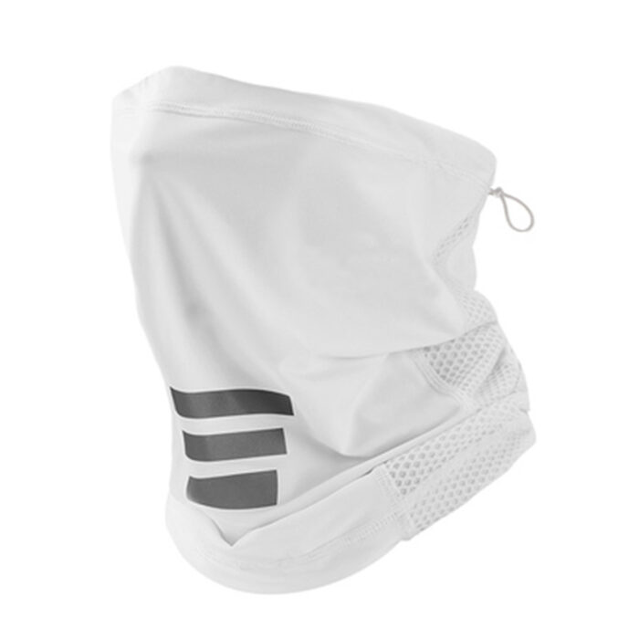 white custom mesh neck gaiter w/ drawstring