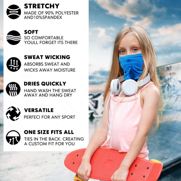 Youth Neck Gaiter Mask, Kids Cooling Breathable Bandana Face Covering for Boys Girls(6-14Years)