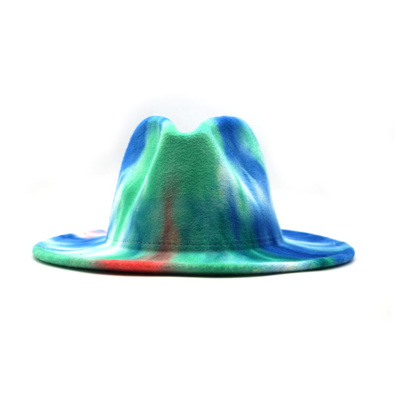 Custom Tie Dye Fedora Hat Wide Brim Vintage Multicolor Felt Panama Hat