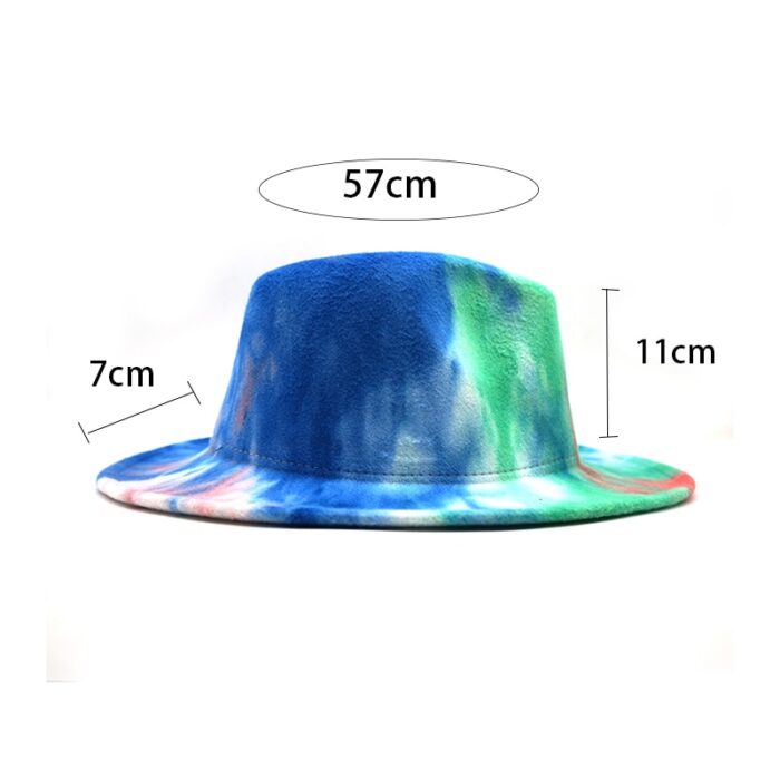 Custom Tie Dye Fedora Hat Wide Brim Vintage Multicolor Felt Hat