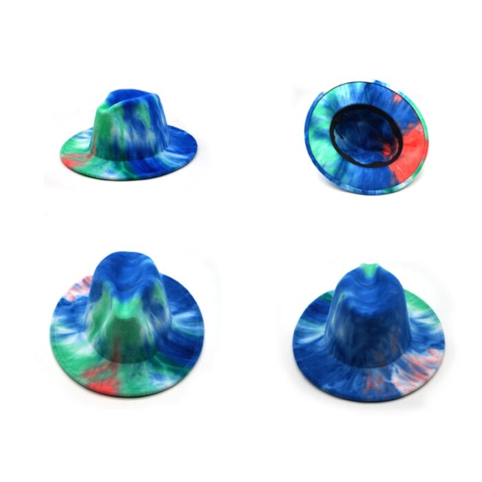 Custom Tie Dye Fedora Hat Wide Brim Vintage Multicolor Felt Hat