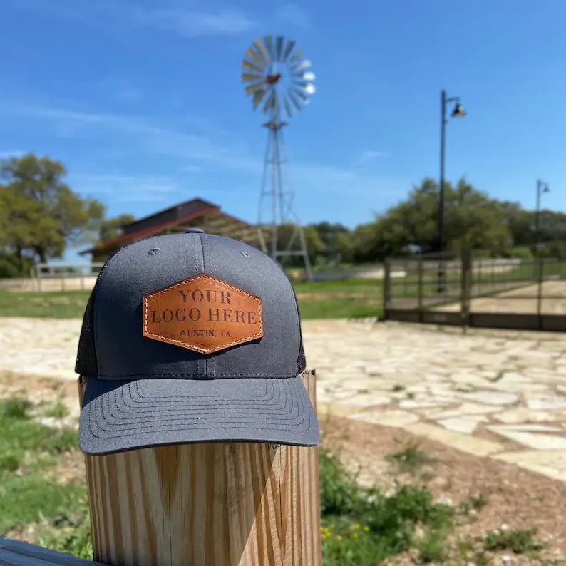 custom trucker hat six panel leather patch