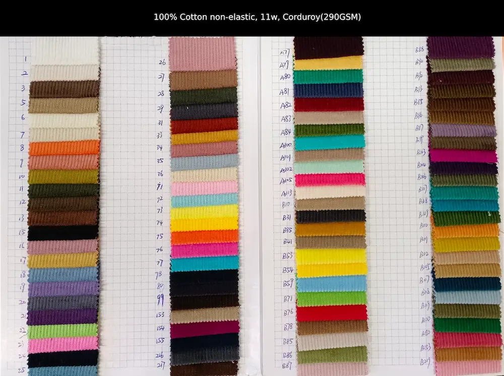 % Cotton non elastic, w, Corduroy(GSM)