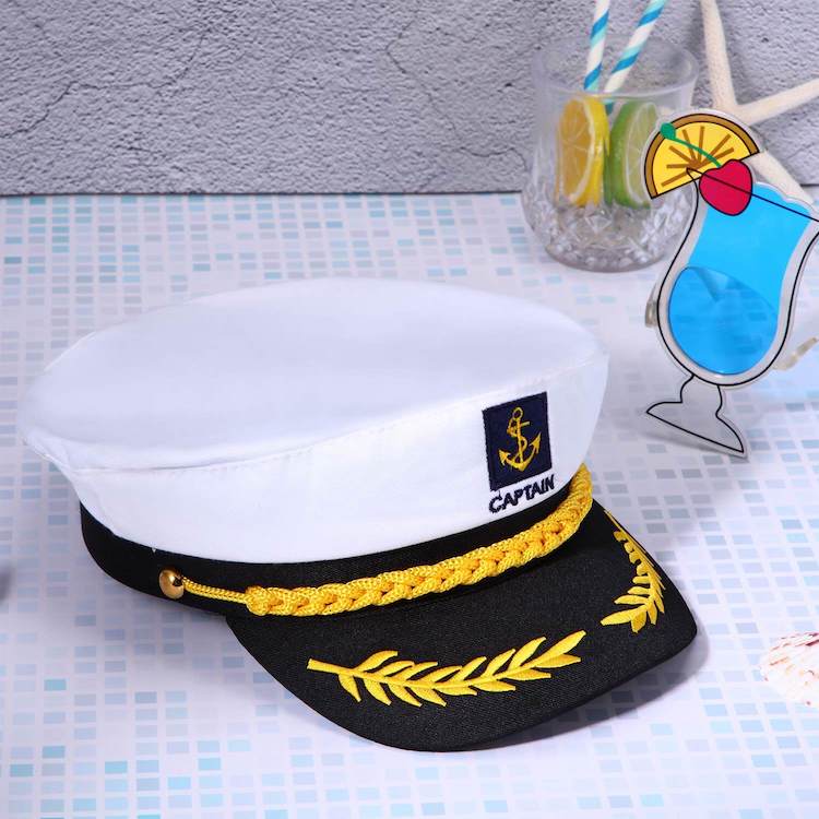 Customizable Captain Hat Yacht Boat Navy Sailor Ship Cap for Kids Marines  Costume Accessory white, black - CNCAPS