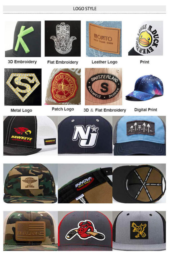 different ball cap types - Logo options