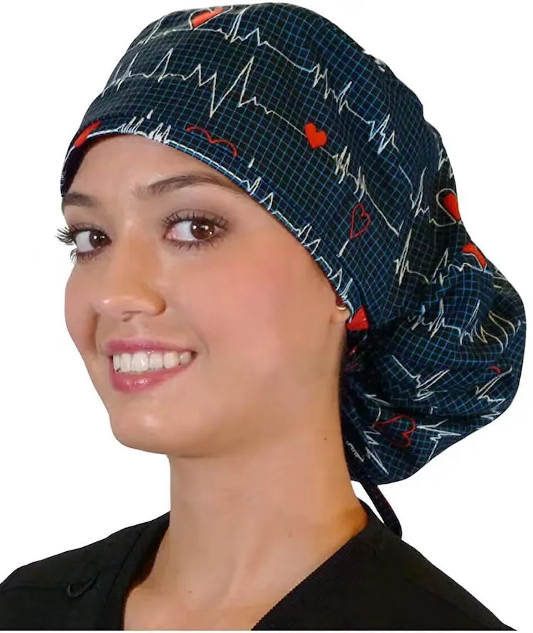 bouffant satin lined scrub caps custom logo bouffant hair surgical ponytail hats wholesale