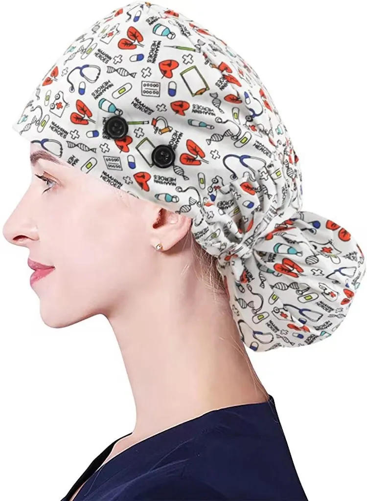 bouffant satin lined scrub caps custom logo bouffant hair surgical ponytail hats wholesale