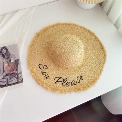 natural raffia straw Round Top cm Raw Edge Embroidered without Lacing