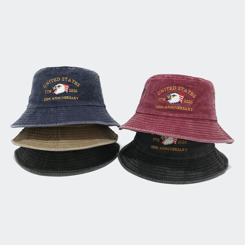 Chapeau seau personnalisable pour anniversaire de l'indépendance des États-Unis, vente en gros, chapeau en Denim d'aigle brodé pour marchandises patriotiques th US Independence Anniversary Customizable Wholesale Bucket Hat Embroidered Eagle Denim Hat for Patriotic Merchandise