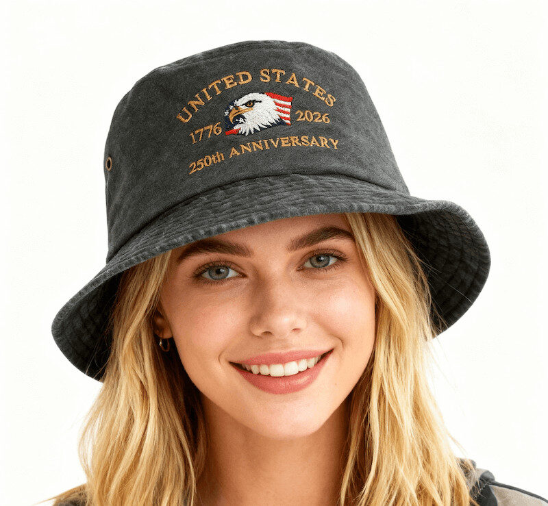 Chapeau seau personnalisable pour anniversaire de l'indépendance des États-Unis, vente en gros, chapeau en Denim d'aigle brodé pour marchandises patriotiques th US Independence Anniversary Customizable Wholesale Bucket Hat Embroidered Eagle Denim Hat for Patriotic Merchandise