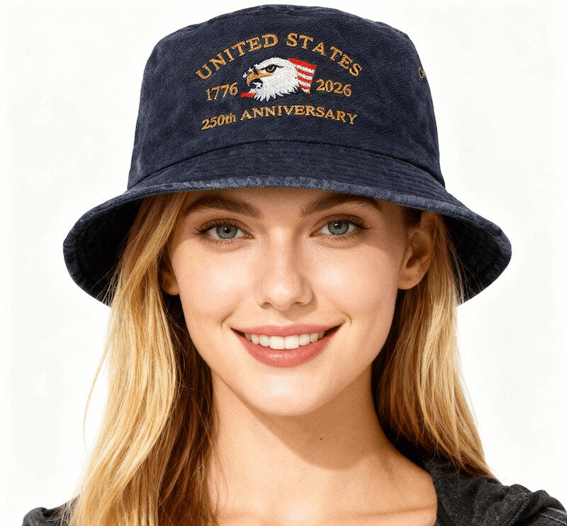 Chapeau seau personnalisable pour anniversaire de l'indépendance des États-Unis, vente en gros, chapeau en Denim d'aigle brodé pour marchandises patriotiques th US Independence Anniversary Customizable Wholesale Bucket Hat Embroidered Eagle Denim Hat for Patriotic Merchandise