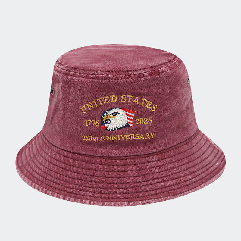 Chapeau seau personnalisable pour anniversaire de l'indépendance des États-Unis, vente en gros, chapeau en Denim d'aigle brodé pour marchandises patriotiques th US Independence Anniversary Customizable Wholesale Bucket Hat Embroidered Eagle Denim Hat for Patriotic Merchandise