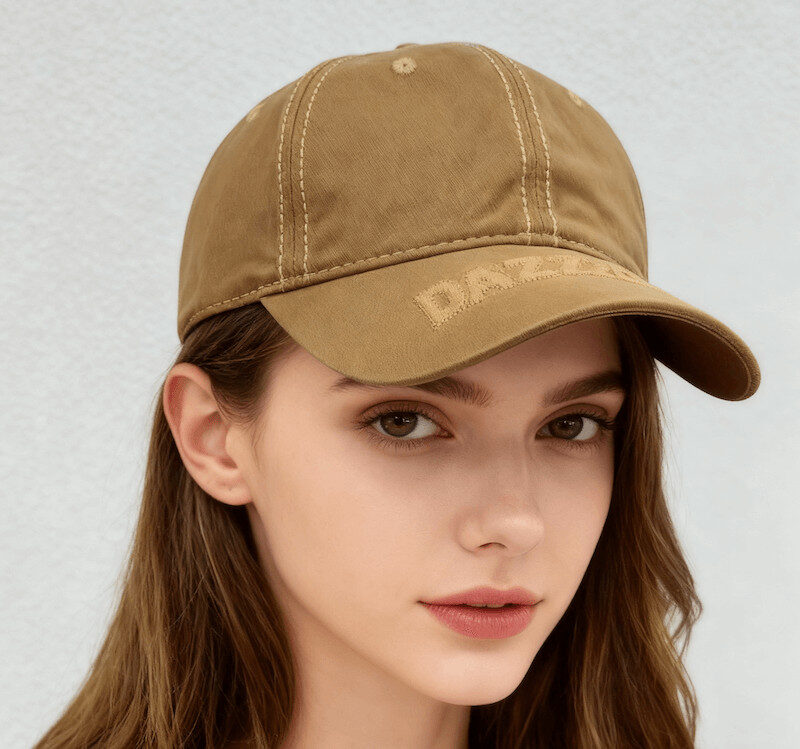 Custom Washed Distressed Cap with D Raised Puff Foam Reversed Embroidery(Wholesale) KHAKI