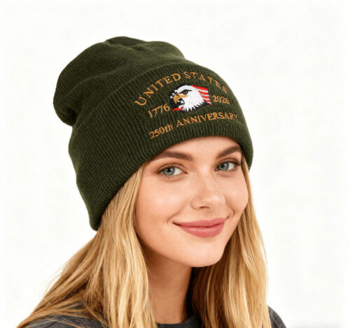 US th Anniversary Custom Beanie Eagle Embroidered Knitted Hat Wholesale