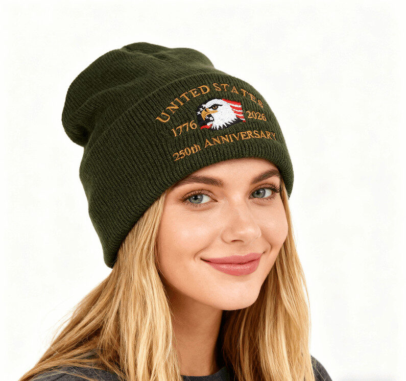 US th Anniversary Custom Beanie Eagle Embroidered Knitted Hat Wholesale