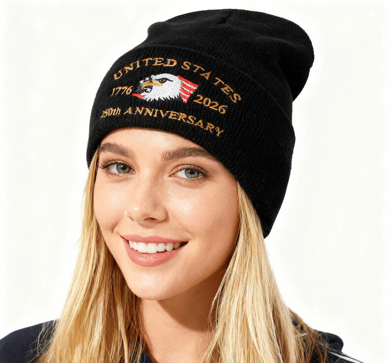 Gorro de punto bordado con águila personalizada, aniversario del décimo aniversario de EE. UU., venta al por mayor US th Anniversary Custom Beanie Eagle Embroidered Knitted Hat Wholesale